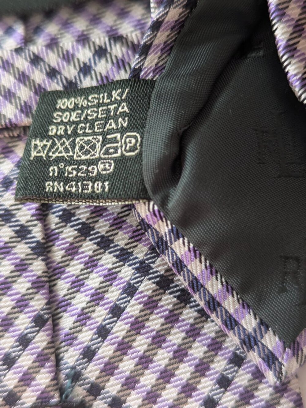 Lauren Ralph Lauren dress tie purple green white houndstooth Silk 3.5" - Picture 3 of 4